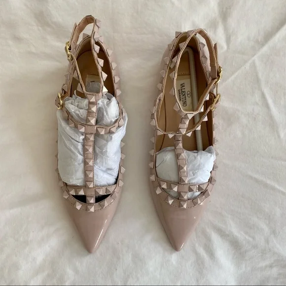 SOLD - Valentino Nude Patent Leather Rockstud Caged Ballet Flat - Picture 5 of 15